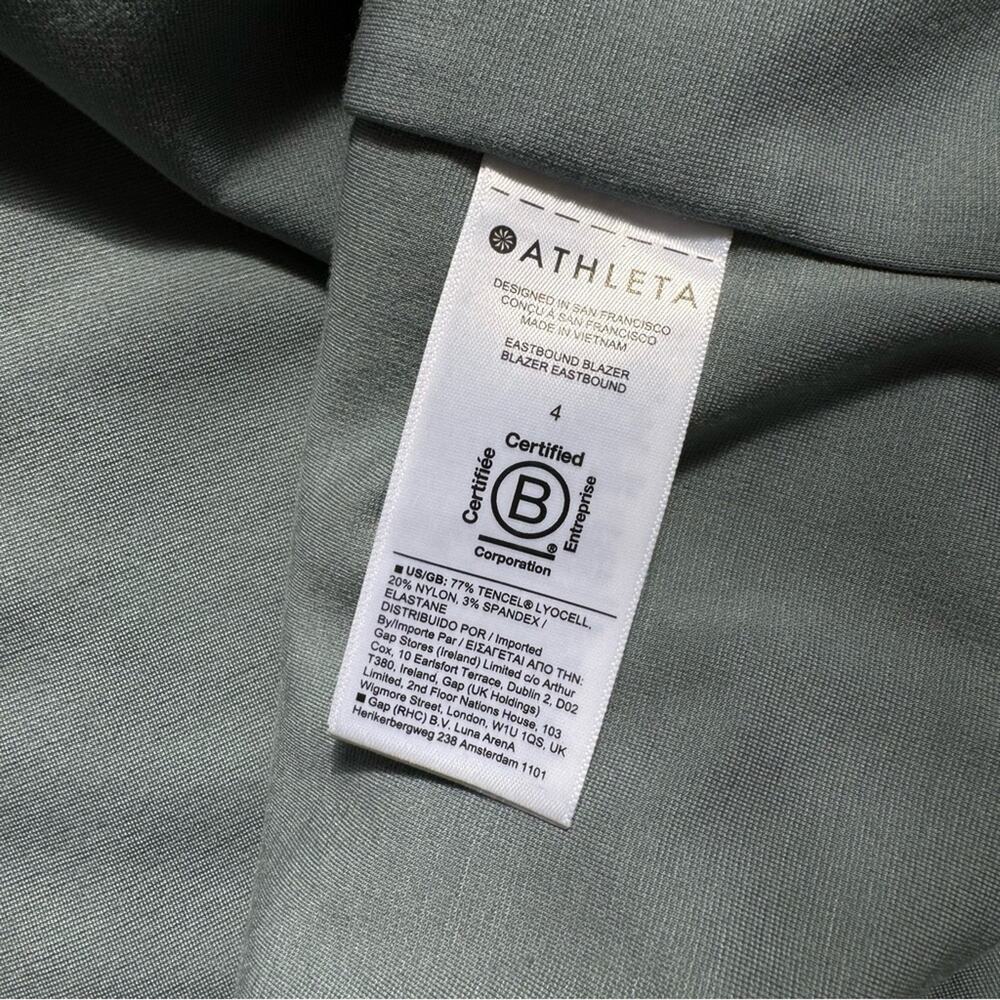 Athleta Eastbound Minimalist Seafoam Sage Green Open Front Blazer Women’s Size 4 - Picture 12 of 13